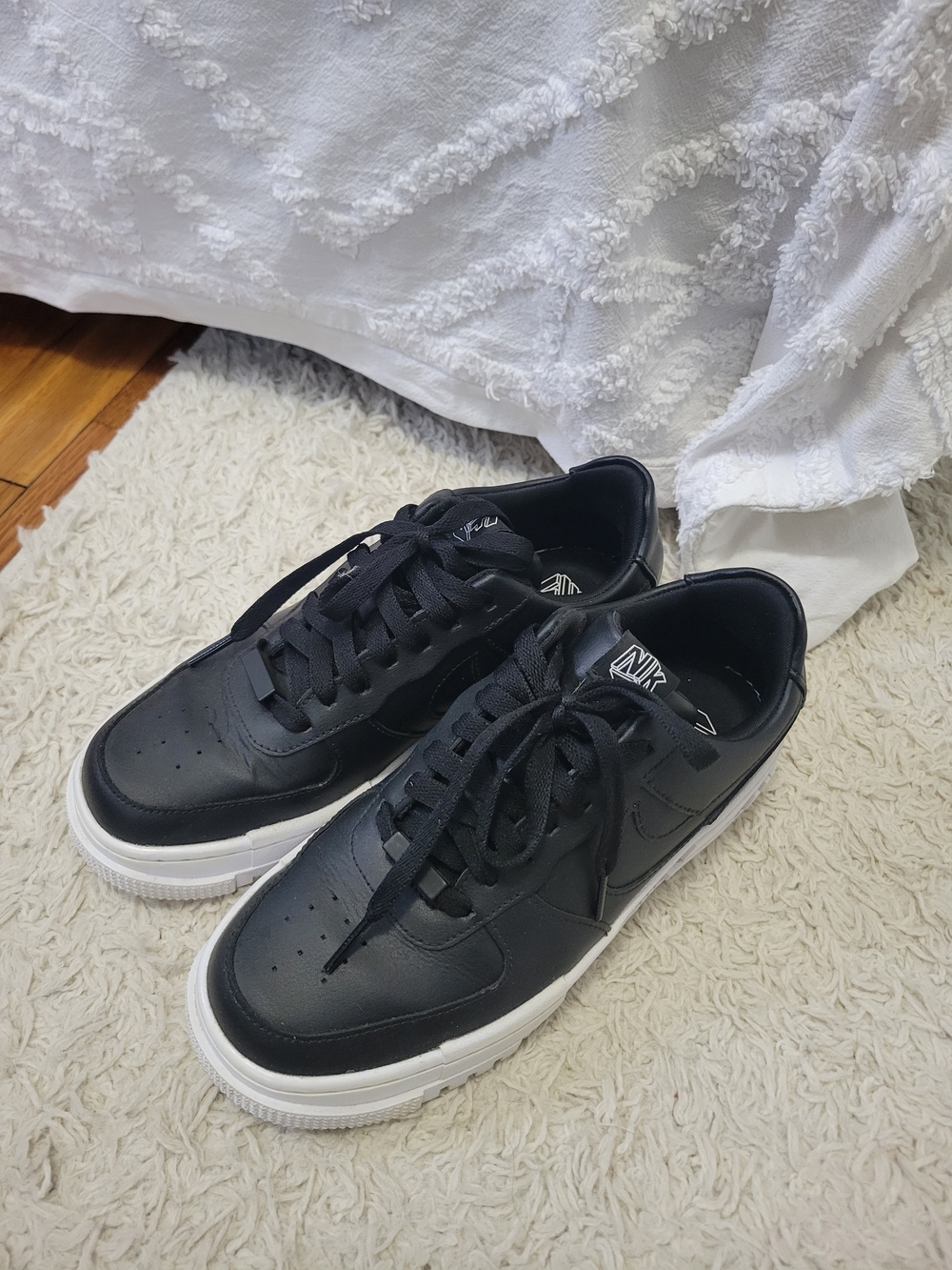 Nike Women's Black Leather Sneakers with White Sole